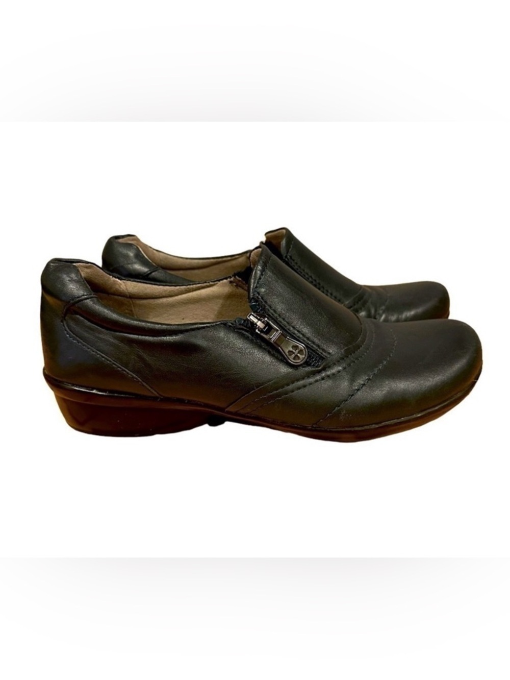 Naturalizer Womens Comfort Shoes Size 6 Black Leather Bootie Zip Loafers